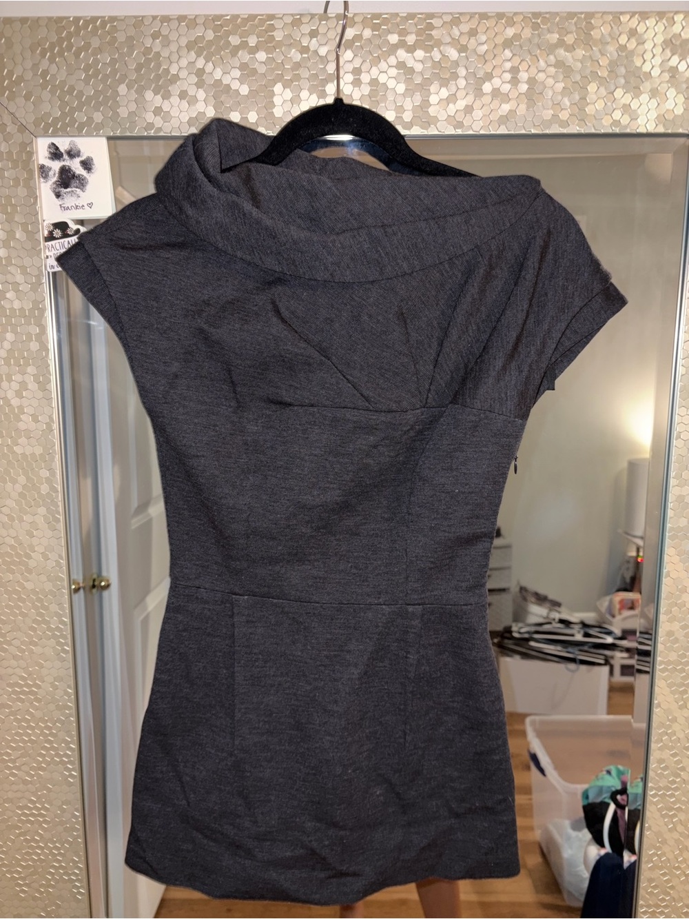 Prada Charcoal Gray Short-Sleeve Funnel Neck Top